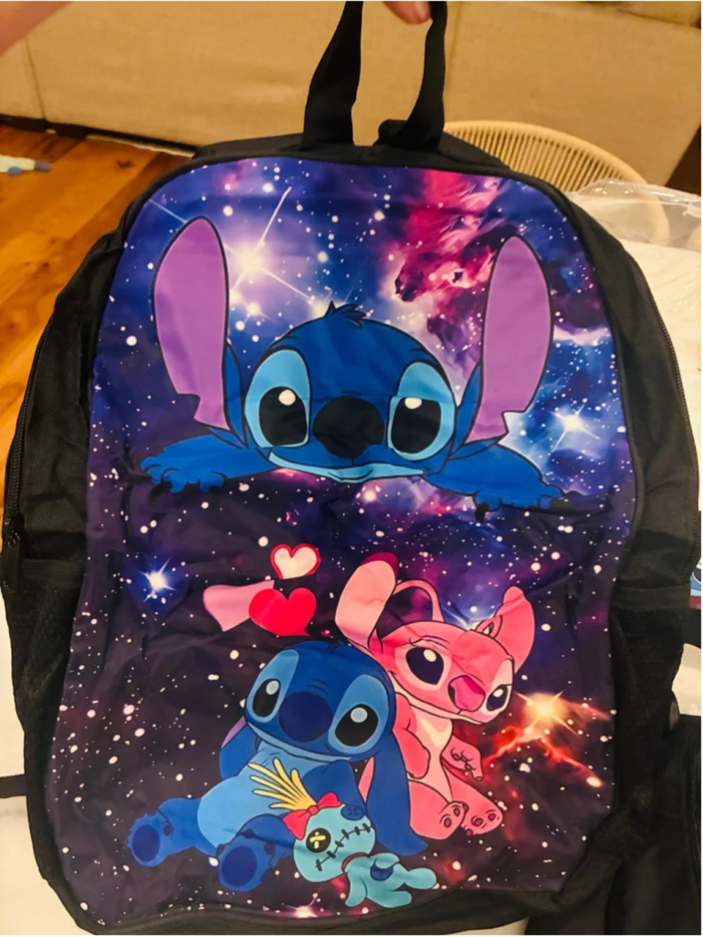 Stitch & Angel Galaxy Backpack Set lunch bag pencil case Purple black pink
